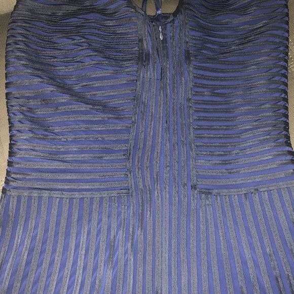 Adolfo Dominguez Designer Formal Midi Dress 6 One Shoulder Pintuck Navy Blue - Picture 13 of 14